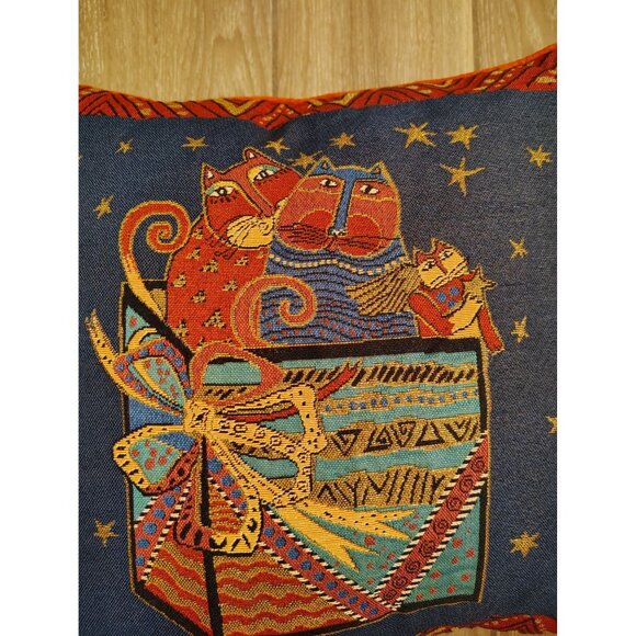 Laurel Burch Cat Tapestry Throw Pillow, Angel Cat, Gift Box Present, Christmas - Picture 2 of 4